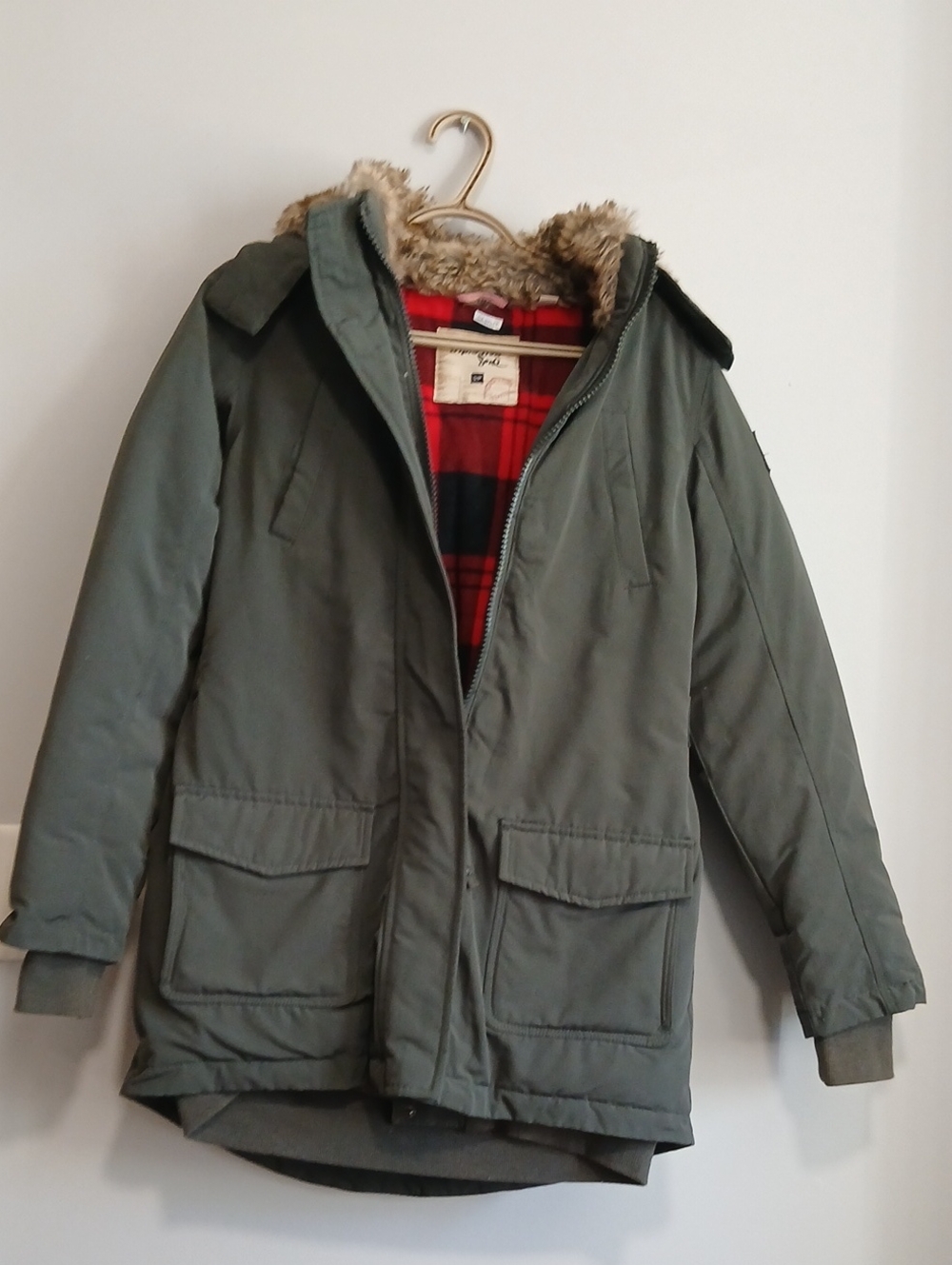 Woman's Triple Five Soul Olive Green Parka with Faux Fur Hood